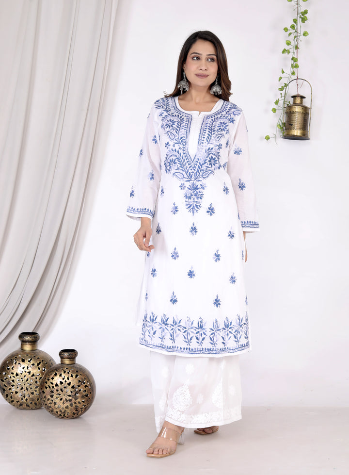 SAIMA COTTON CHIKANKARI LONG KURTI