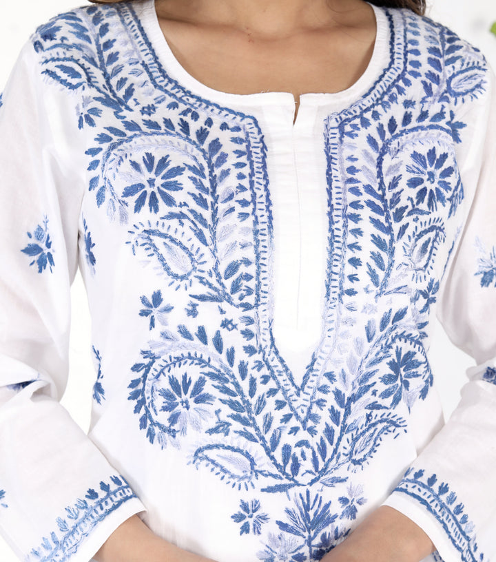 SAIMA COTTON CHIKANKARI LONG KURTI