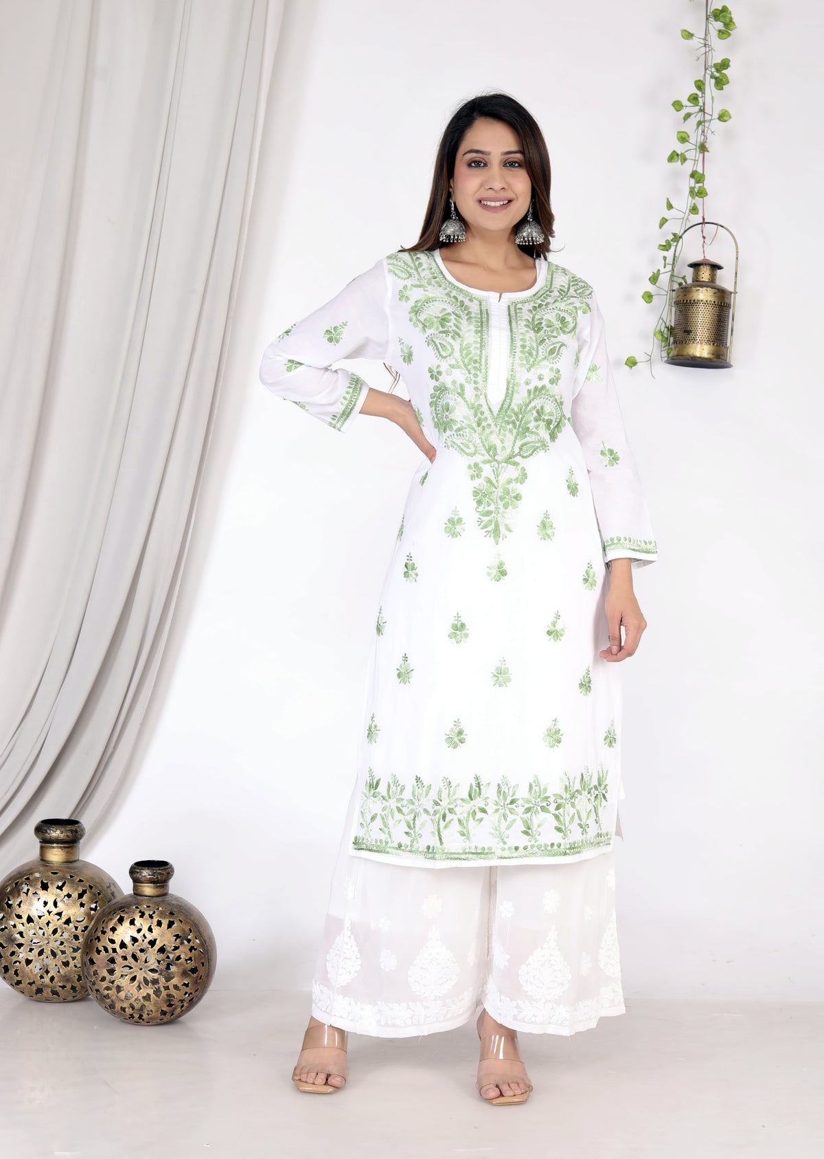 Saima Cotton Chikankari Long Kurti