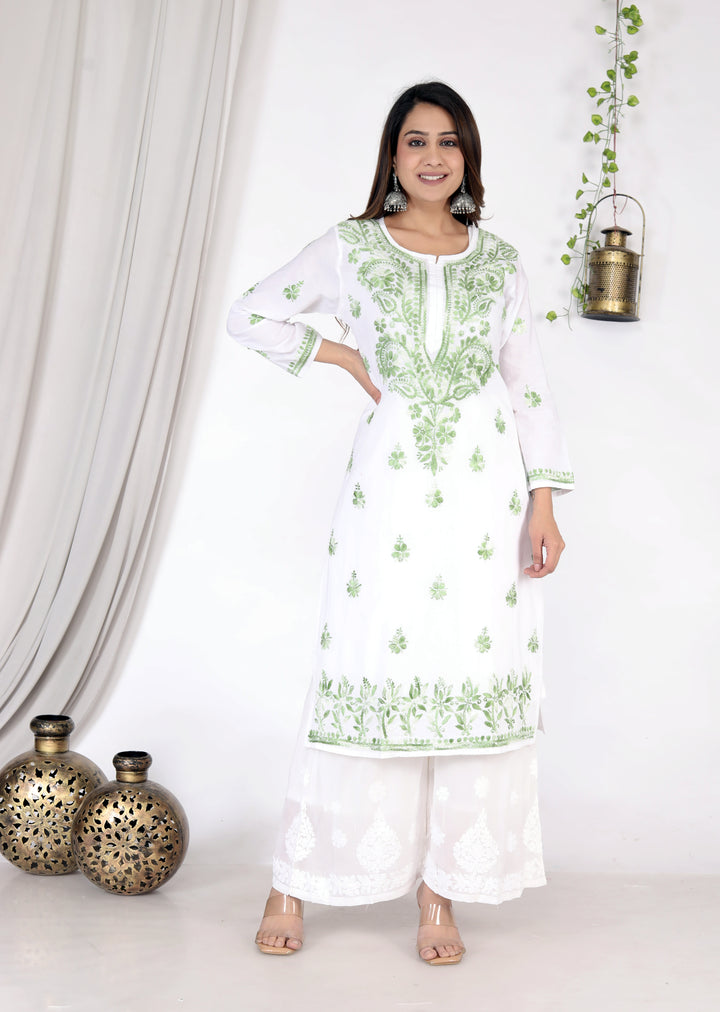 SAIMA COTTON CHIKANKARI LONG KURTI