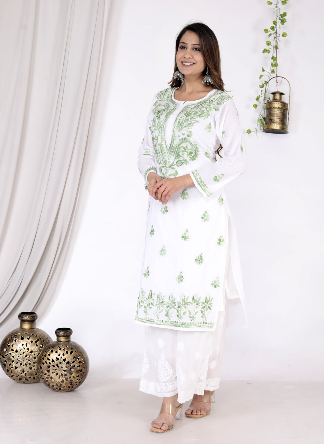 SAIMA COTTON CHIKANKARI LONG KURTI