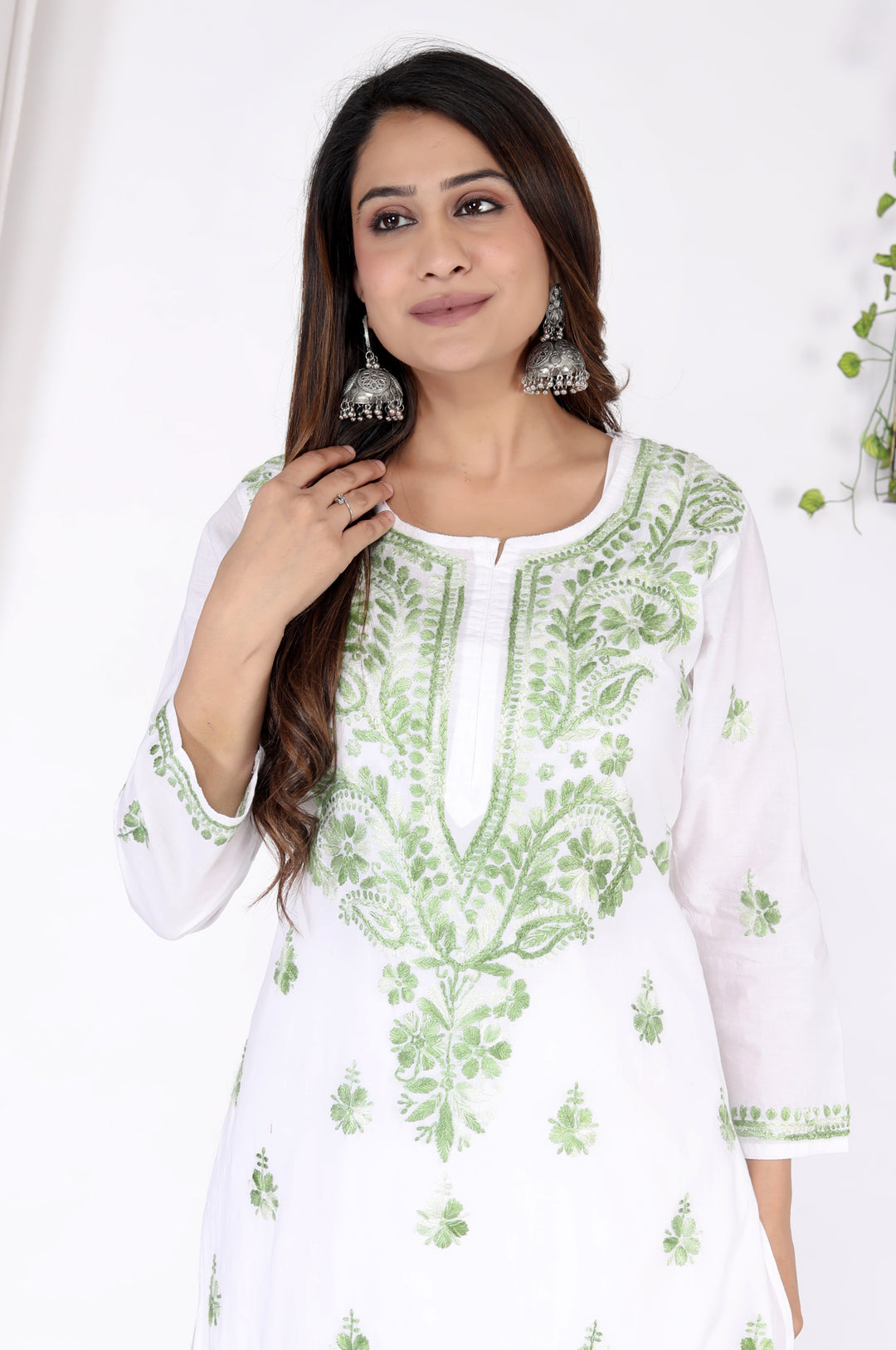 SAIMA COTTON CHIKANKARI LONG KURTI