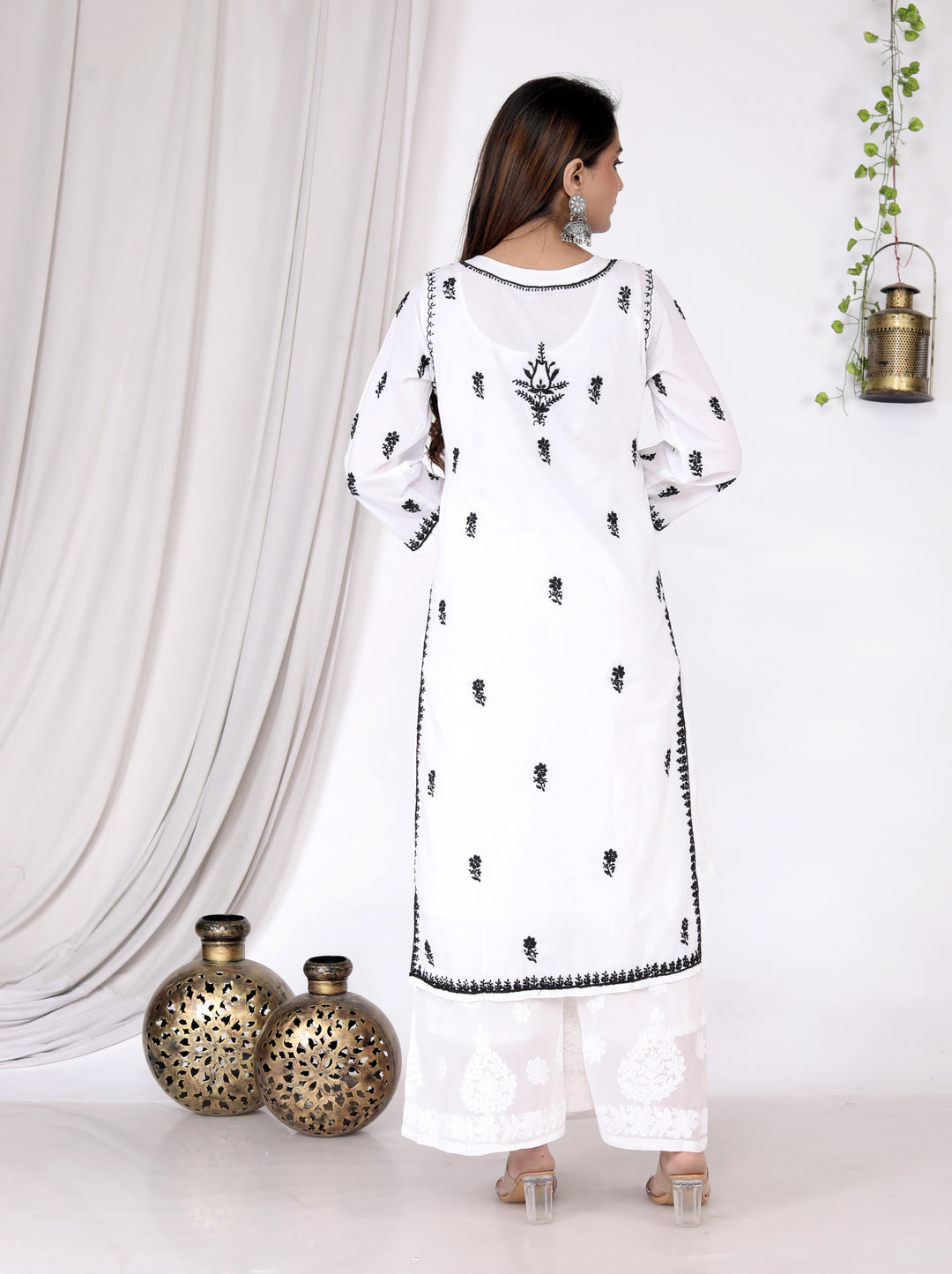 LEBEENA COTTON CHIKANKARI LONG KURTI