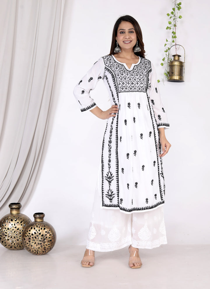 LEBEENA COTTON CHIKANKARI LONG KURTI