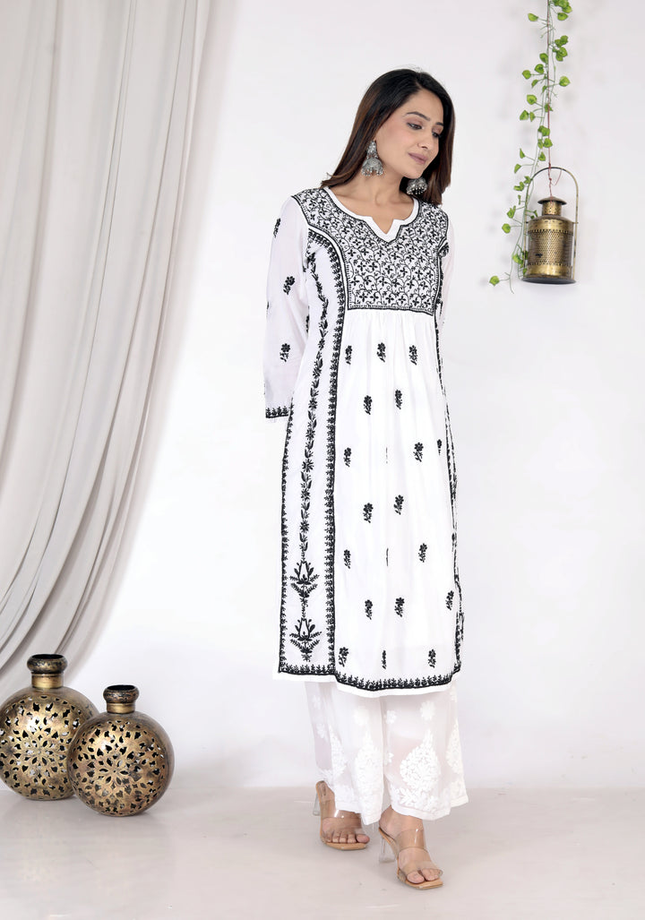 LEBEENA COTTON CHIKANKARI LONG KURTI