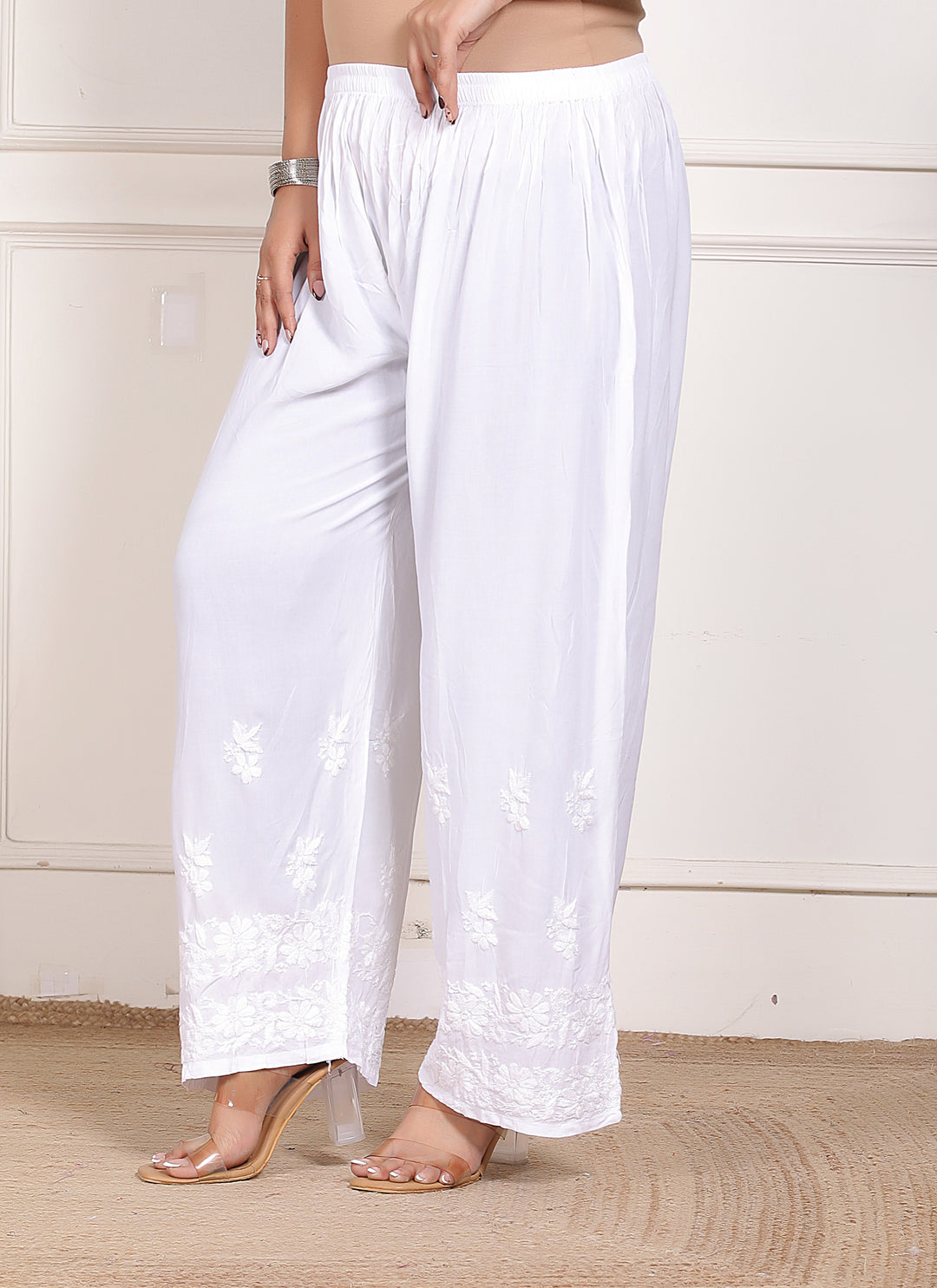 SS Rayon Chikankari Palazo(PLUS SIZE)