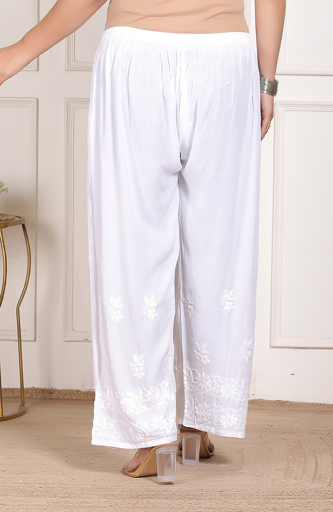 SS Rayon Chikankari Palazo(PLUS SIZE)