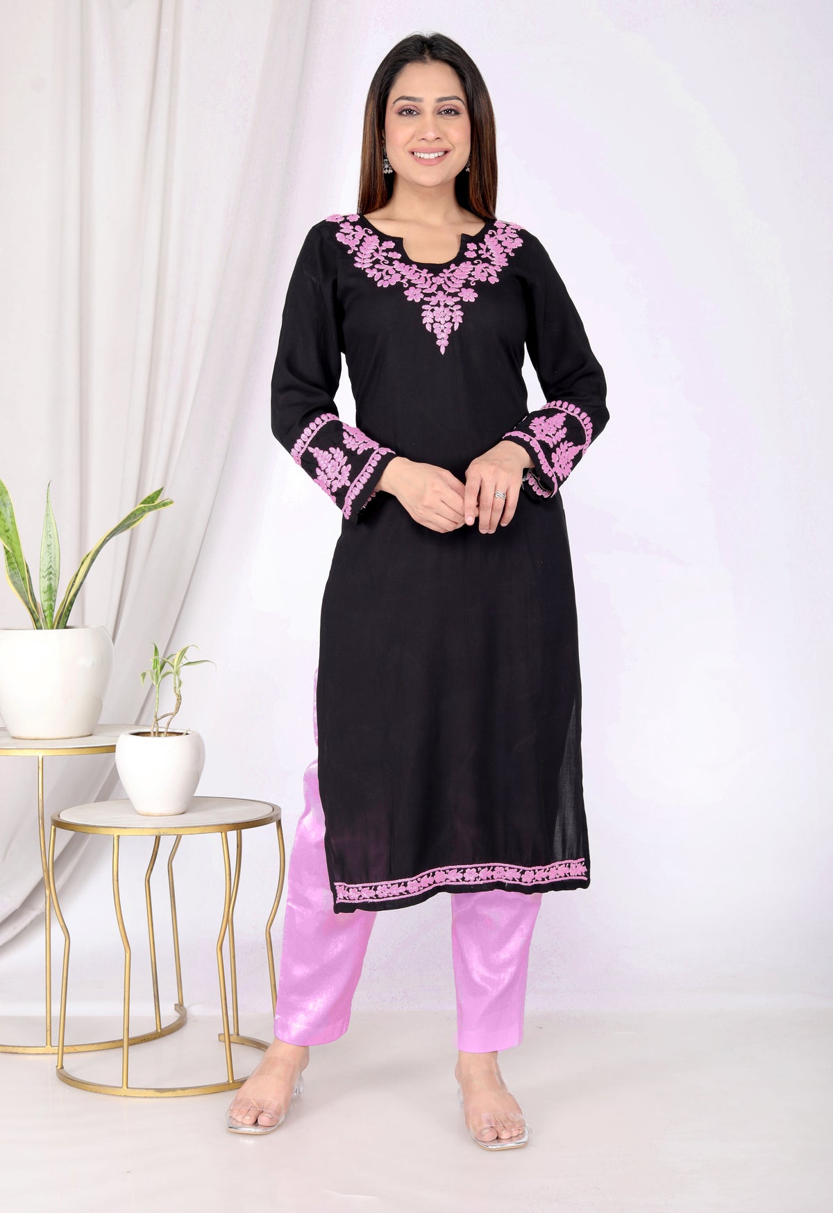 Leila Cotton Chikankari Long Kurti
