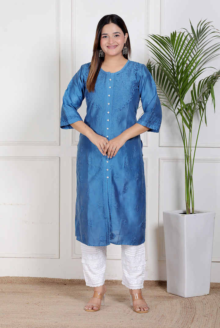 Razia Chanderi Chikankari Long kurti (Copy)
