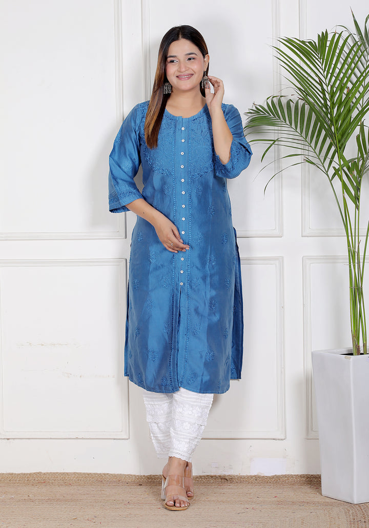 Razia Chanderi Chikankari Long kurti (Copy)