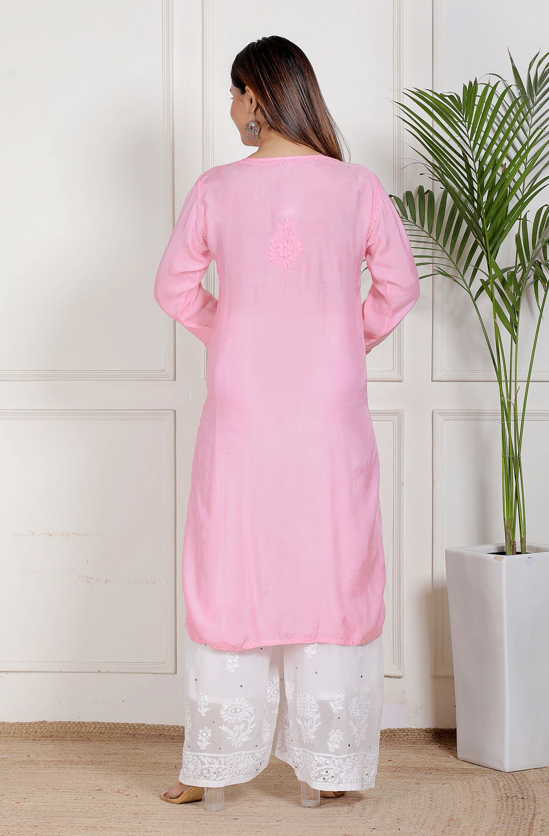 Chikankari Muslin Mukaish Long Kurti