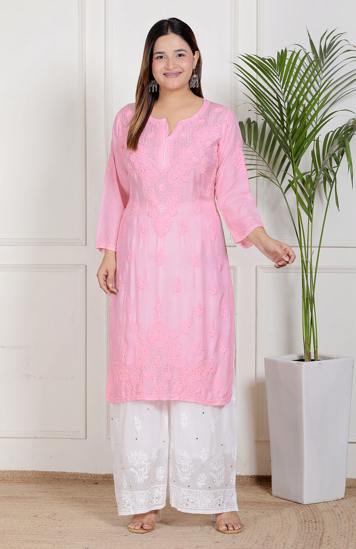 Chikankari Muslin Mukaish Long Kurti