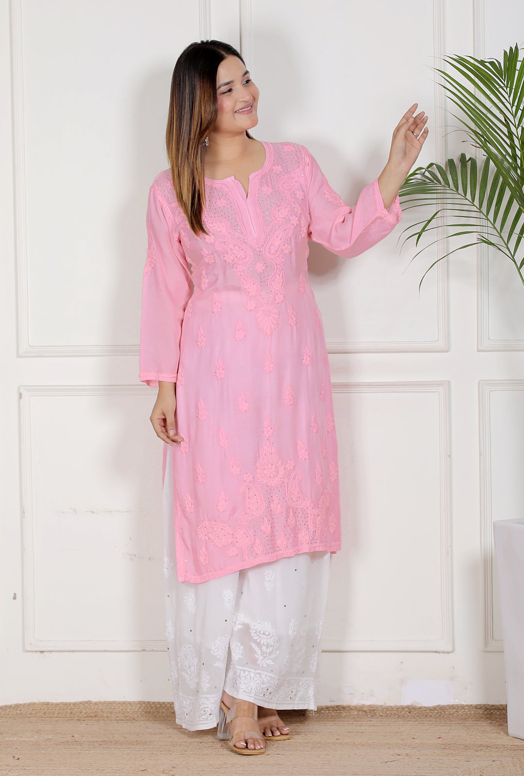Chikankari Muslin Mukaish Long Kurti