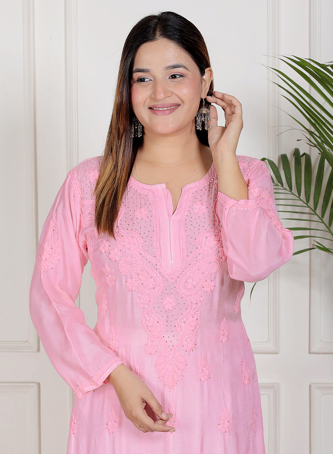 Chikankari Muslin Mukaish Long Kurti
