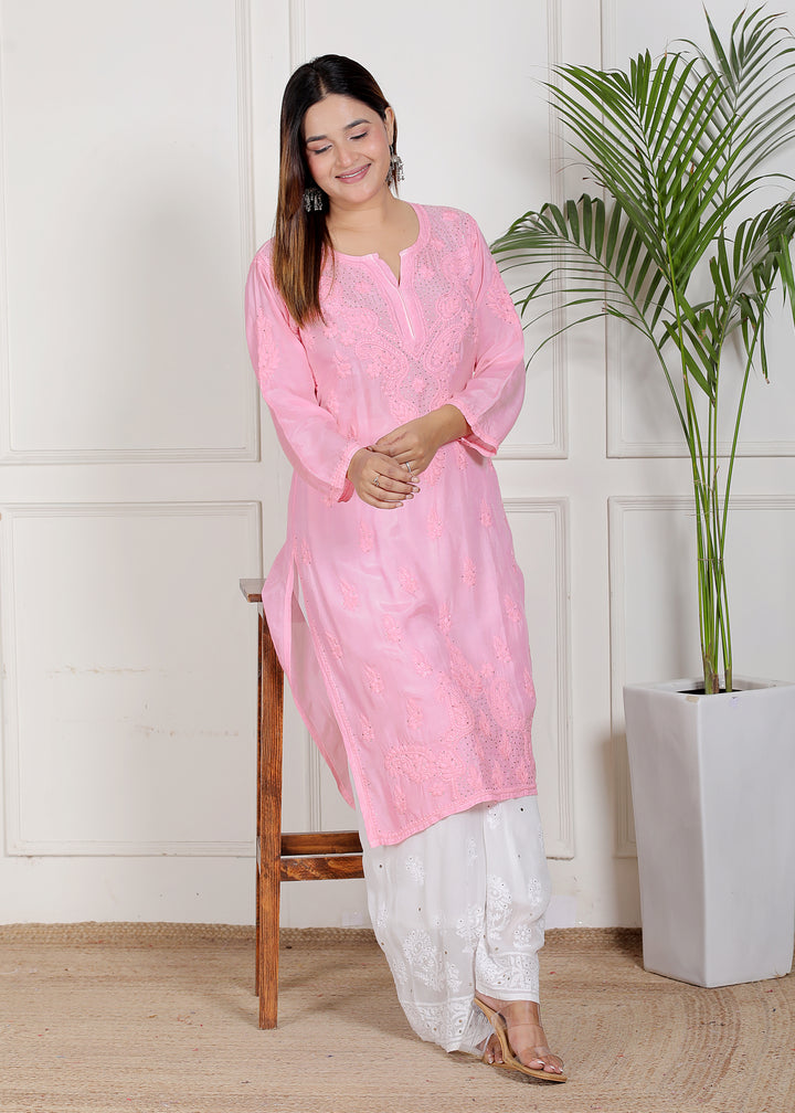 Chikankari Muslin Mukaish Long Kurti