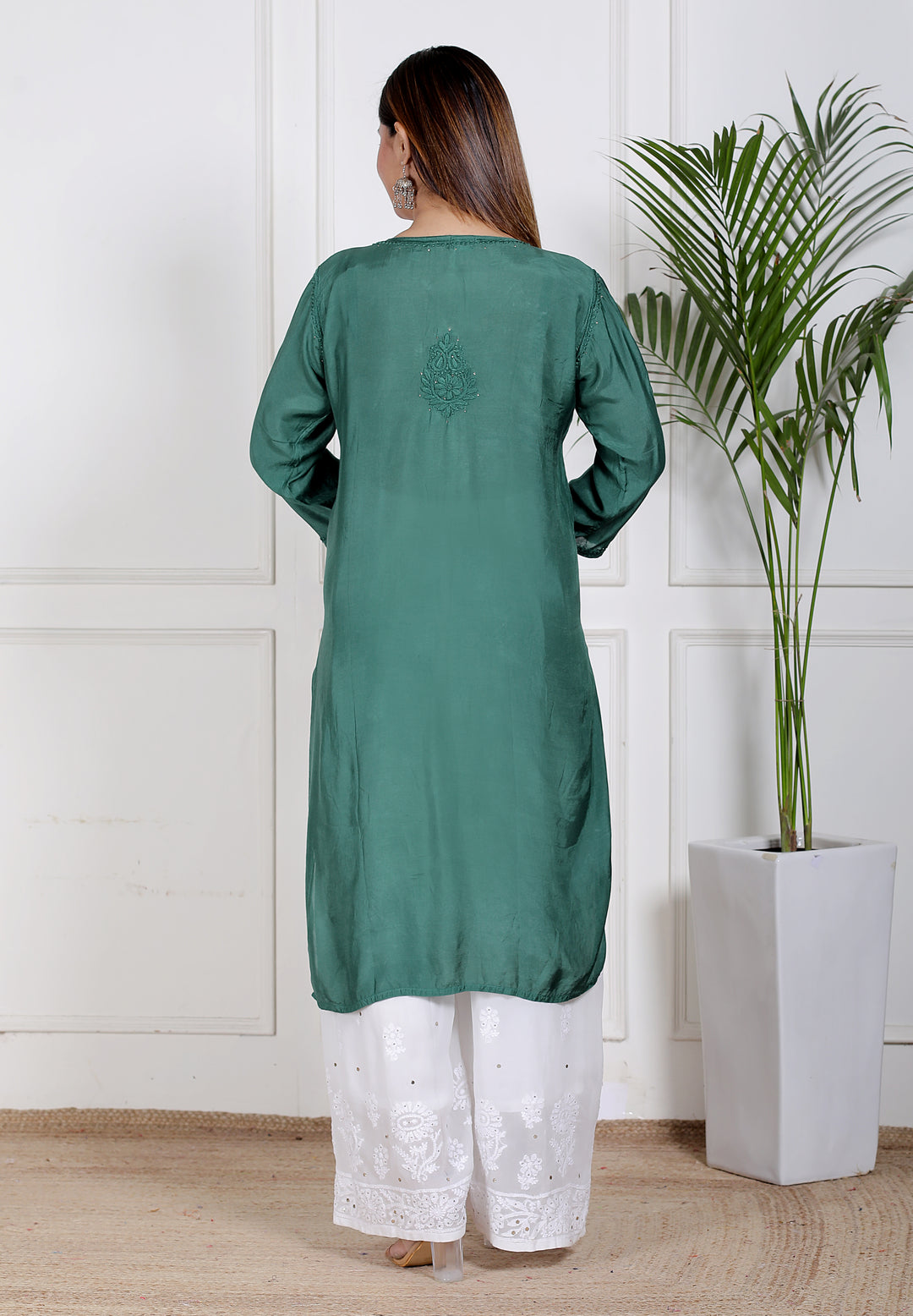 Chikankari Muslin Mukaish Long Kurti