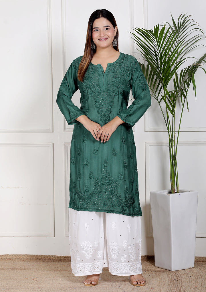 Chikankari Muslin Mukaish Long Kurti