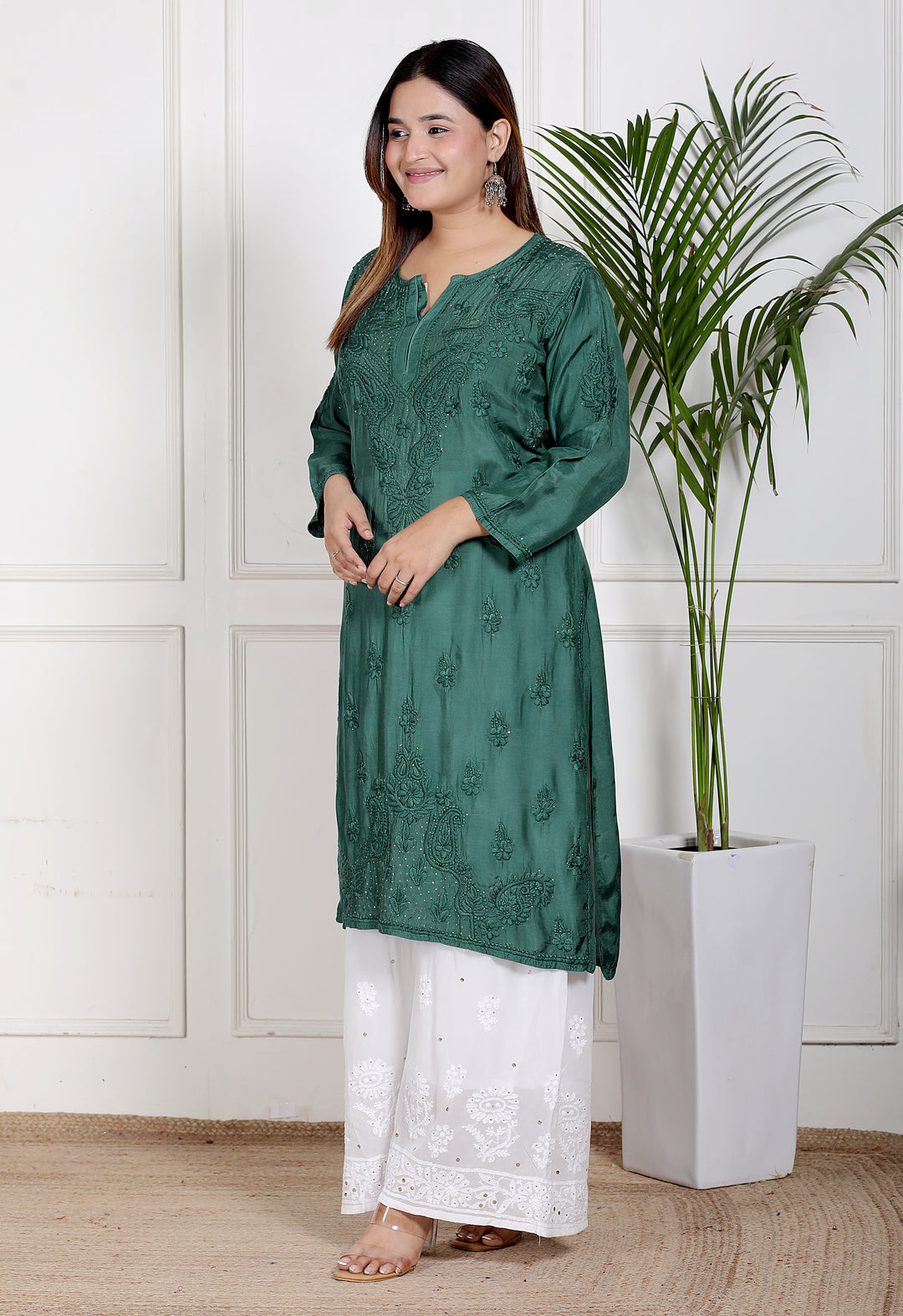 Chikankari Muslin Mukaish Long Kurti
