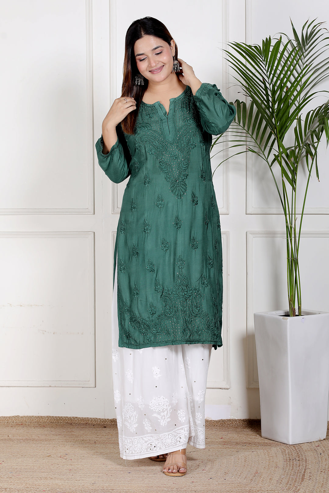 Chikankari Muslin Mukaish Long Kurti