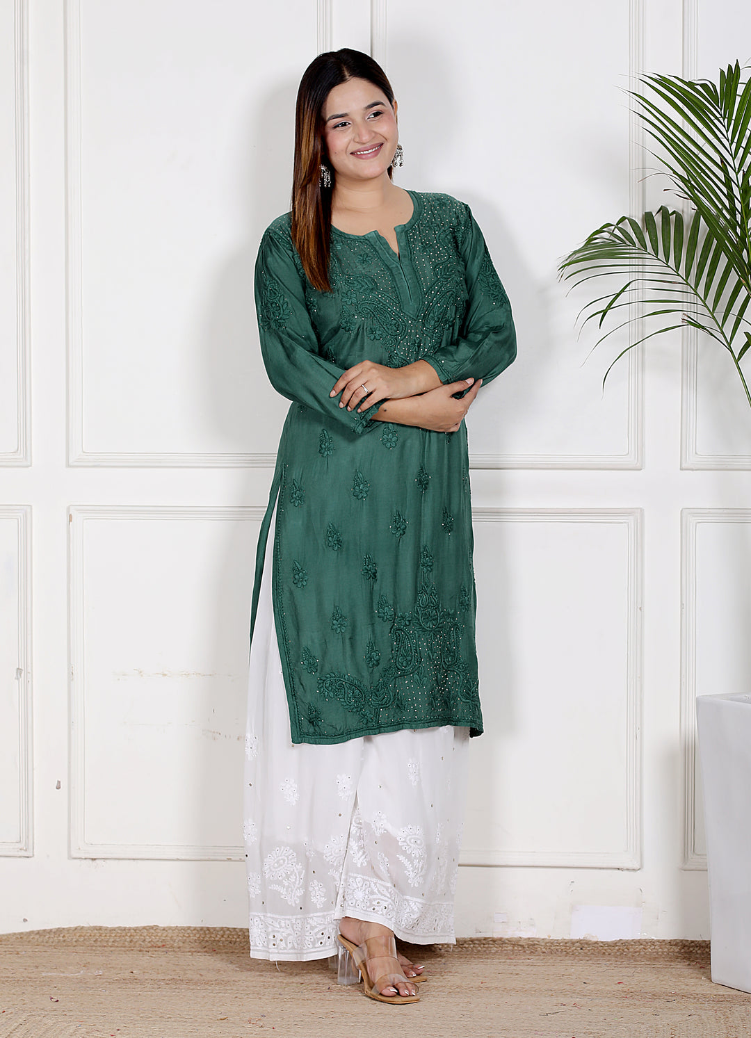 Chikankari Muslin Mukaish Long Kurti