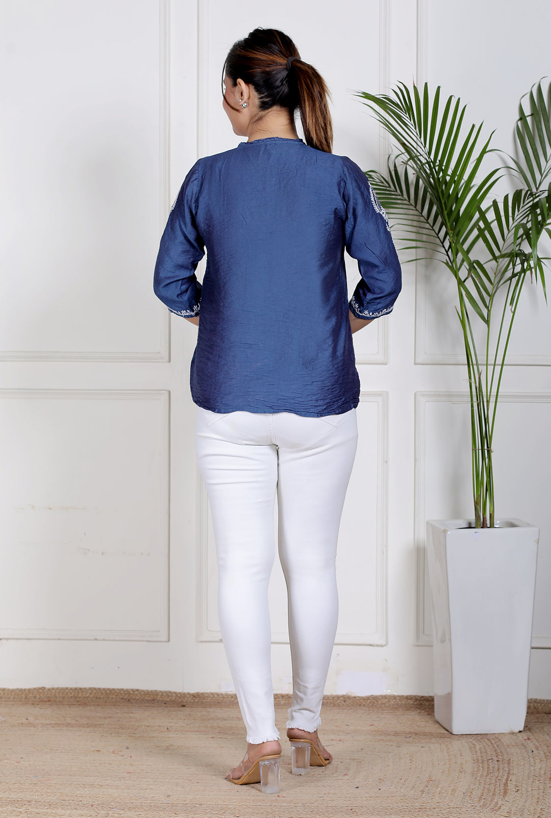 Zahra Chanderi Chikankari Short Top