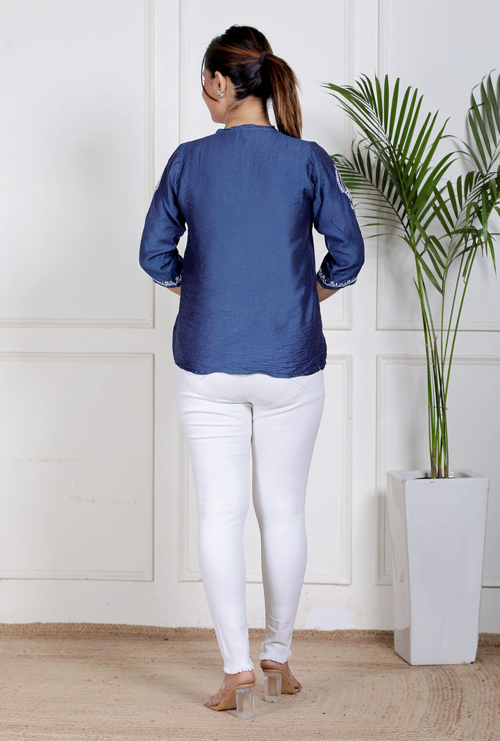 Zahra Chanderi Chikankari Short Top