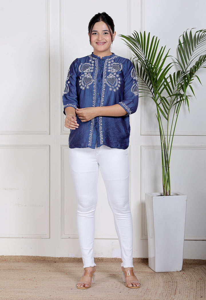 Zahra Chanderi Chikankari Short Top