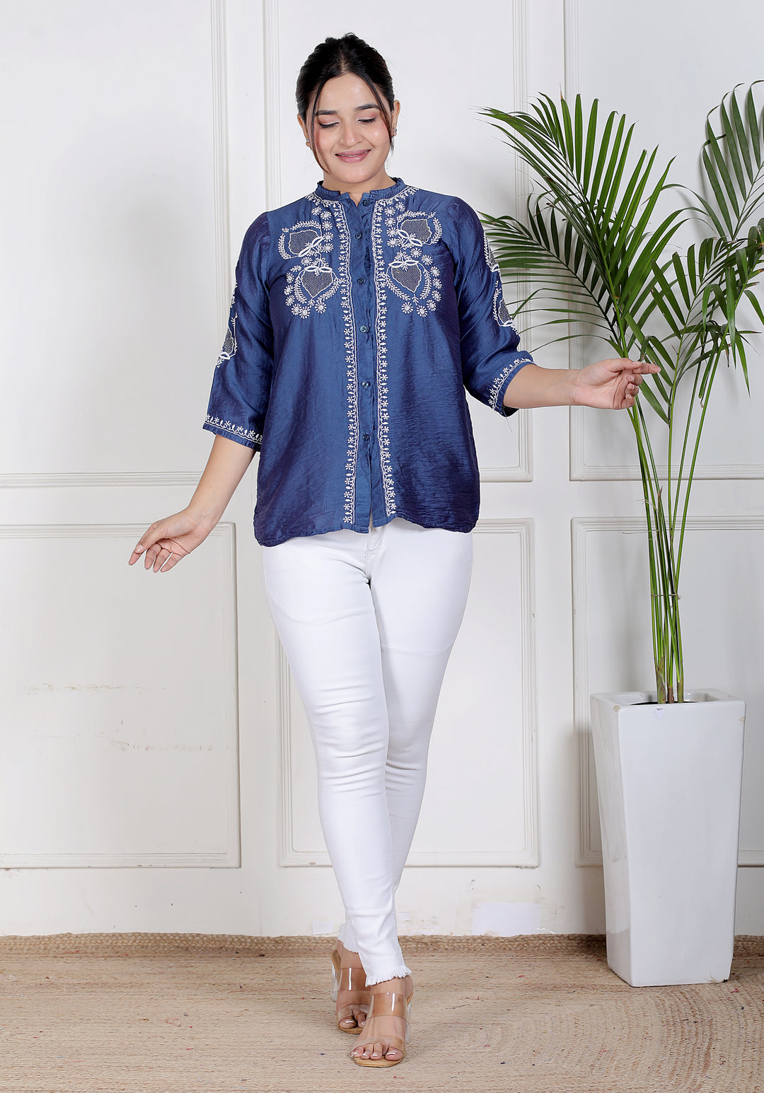 Zahra Chanderi Chikankari Short Top