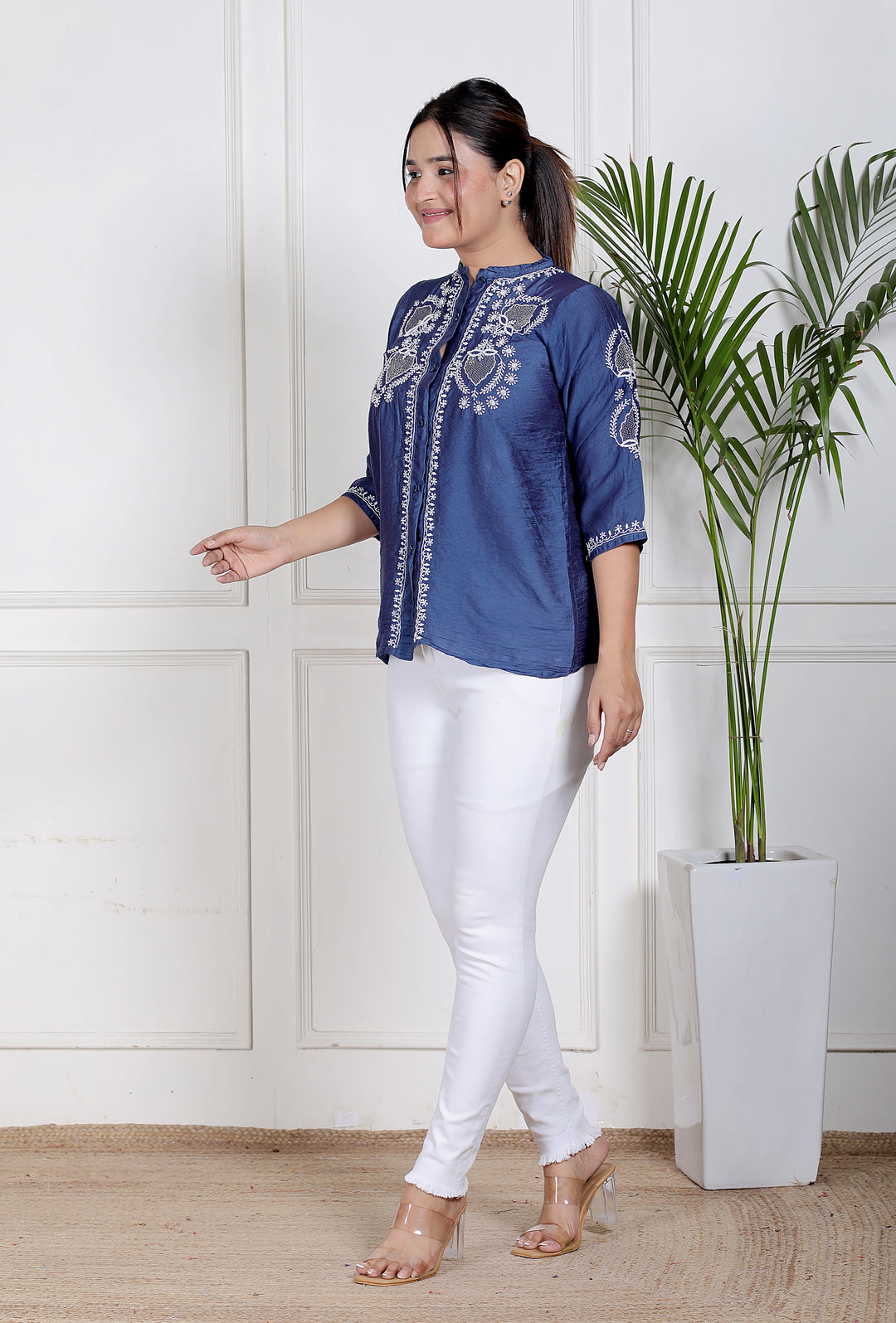 Zahra Chanderi Chikankari Short Top