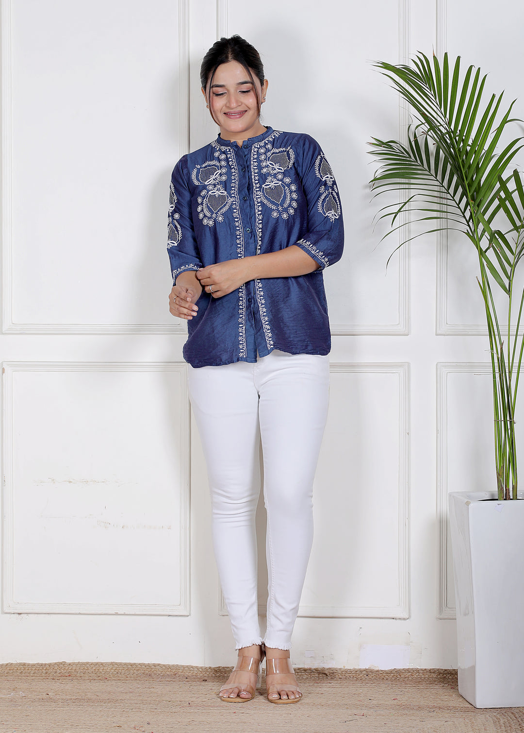 Zahra Chanderi Chikankari Short Top