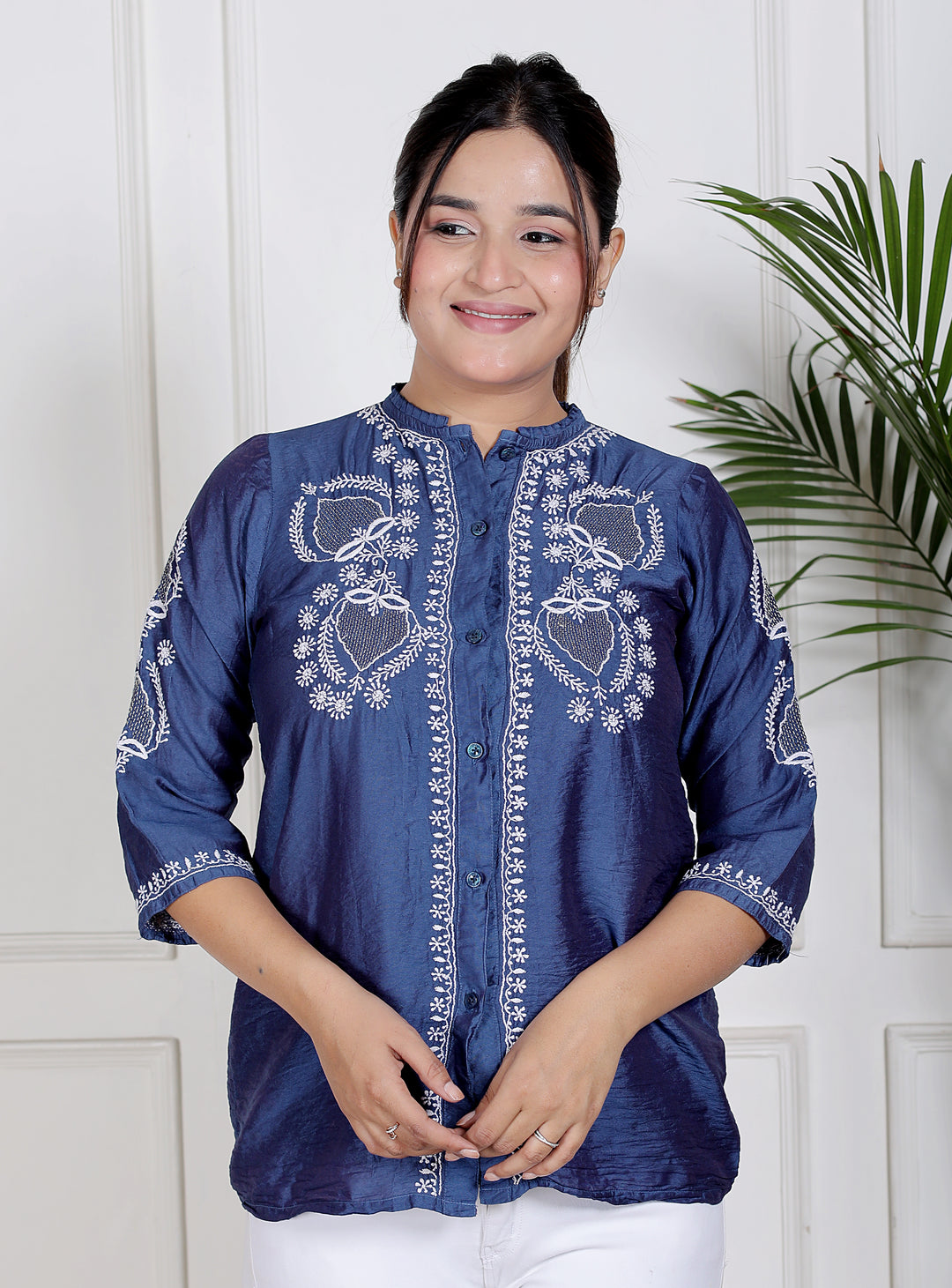 Zahra Chanderi Chikankari Short Top