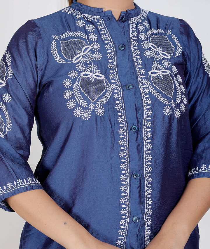 Zahra Chanderi Chikankari Short Top