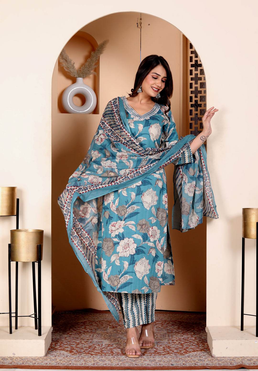 SUNAINA COTTON  PRINTED DUPATTA SET