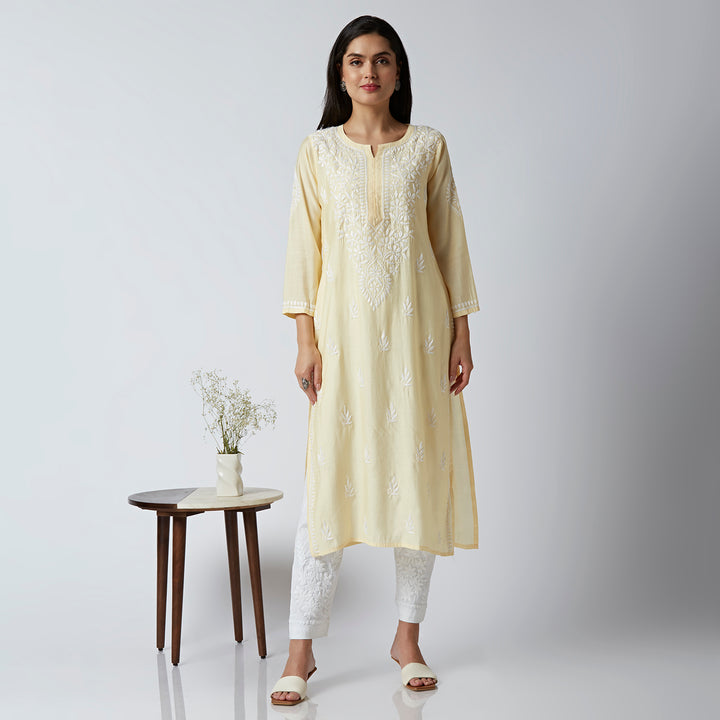 ZUBAIDA CHANDERI CHIKANKARI LONG KURTI