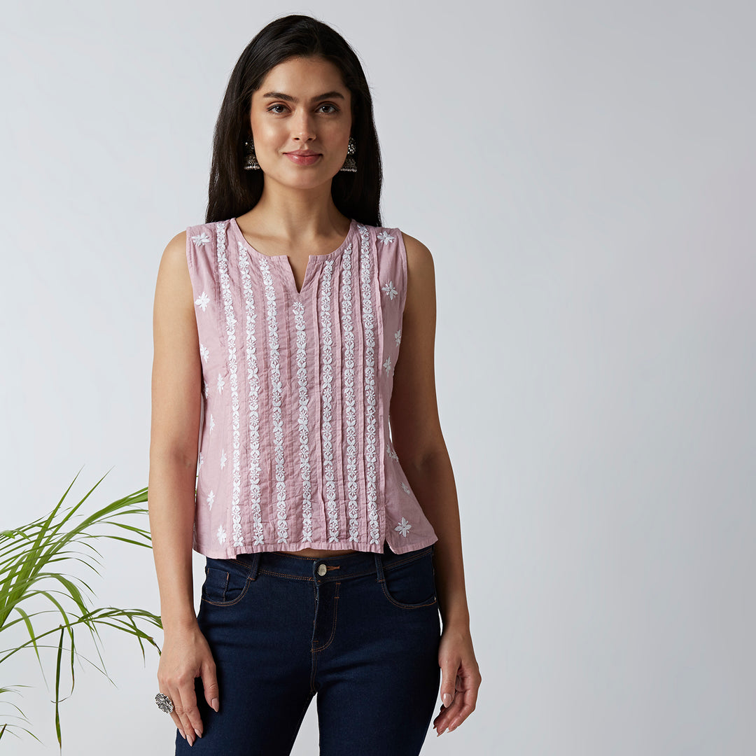 TRENDY COTTON CHIKANKARI CROP TOPS