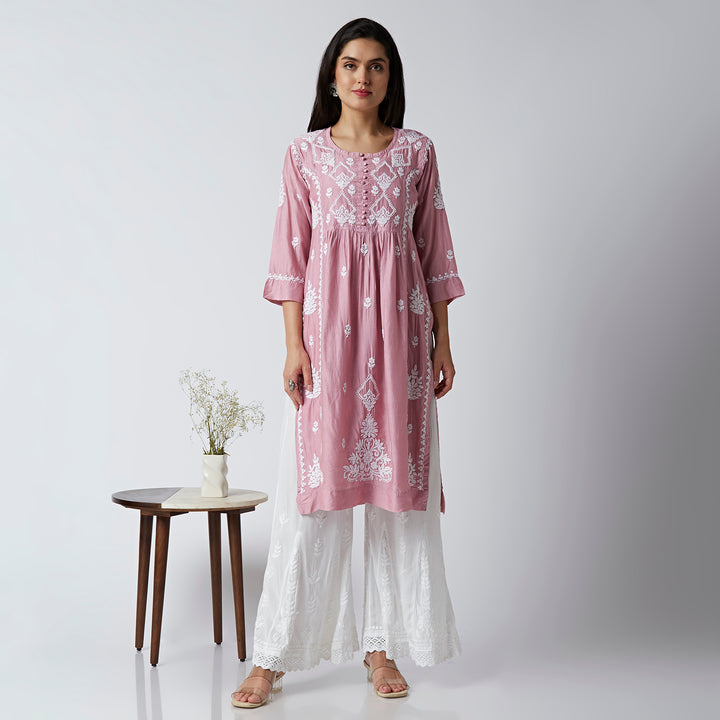 HEBA CHANDERI LONG KURTI