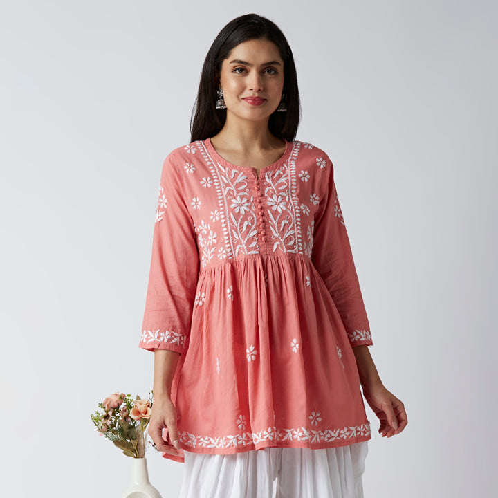 LUCIA COTTON CHIKANKARI SHORT KURTI