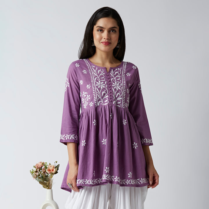 LUCIA COTTON CHIKANKARI SHORT KURTI