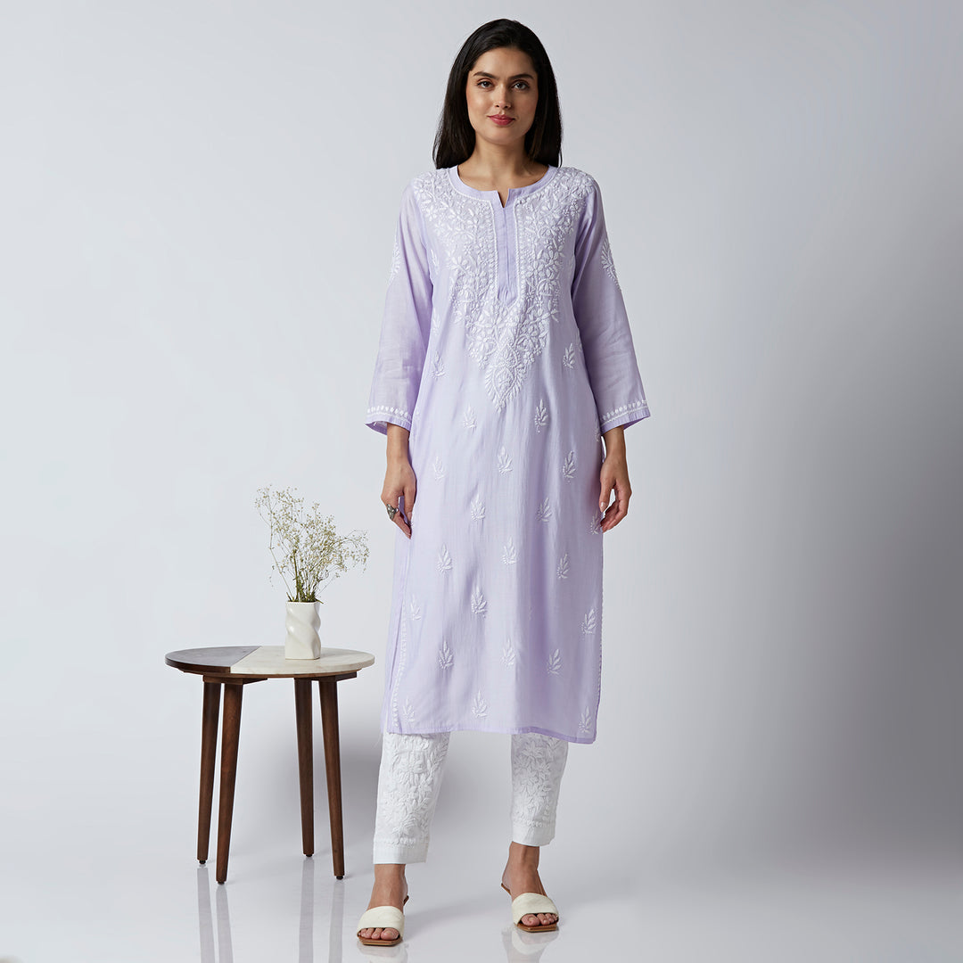 ZUBAIDA CHANDERI CHIKANKARI LONG KURTI