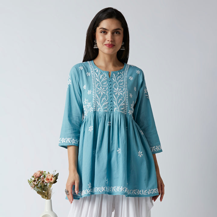 LUCIA COTTON CHIKANKARI SHORT KURTI