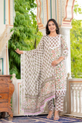 Chanda Cotton Printed Dupatta Set White & Pink