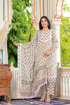 Chanda Cotton Printed Dupatta Set White & Pink