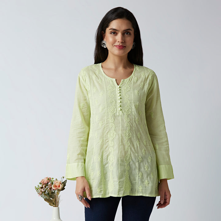 ALBA MUL COTTON CHIKANKARI SHORT TOP