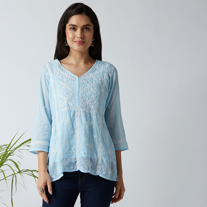 ELENA MUL COTTON CHIKANKARI SHORT KURTI