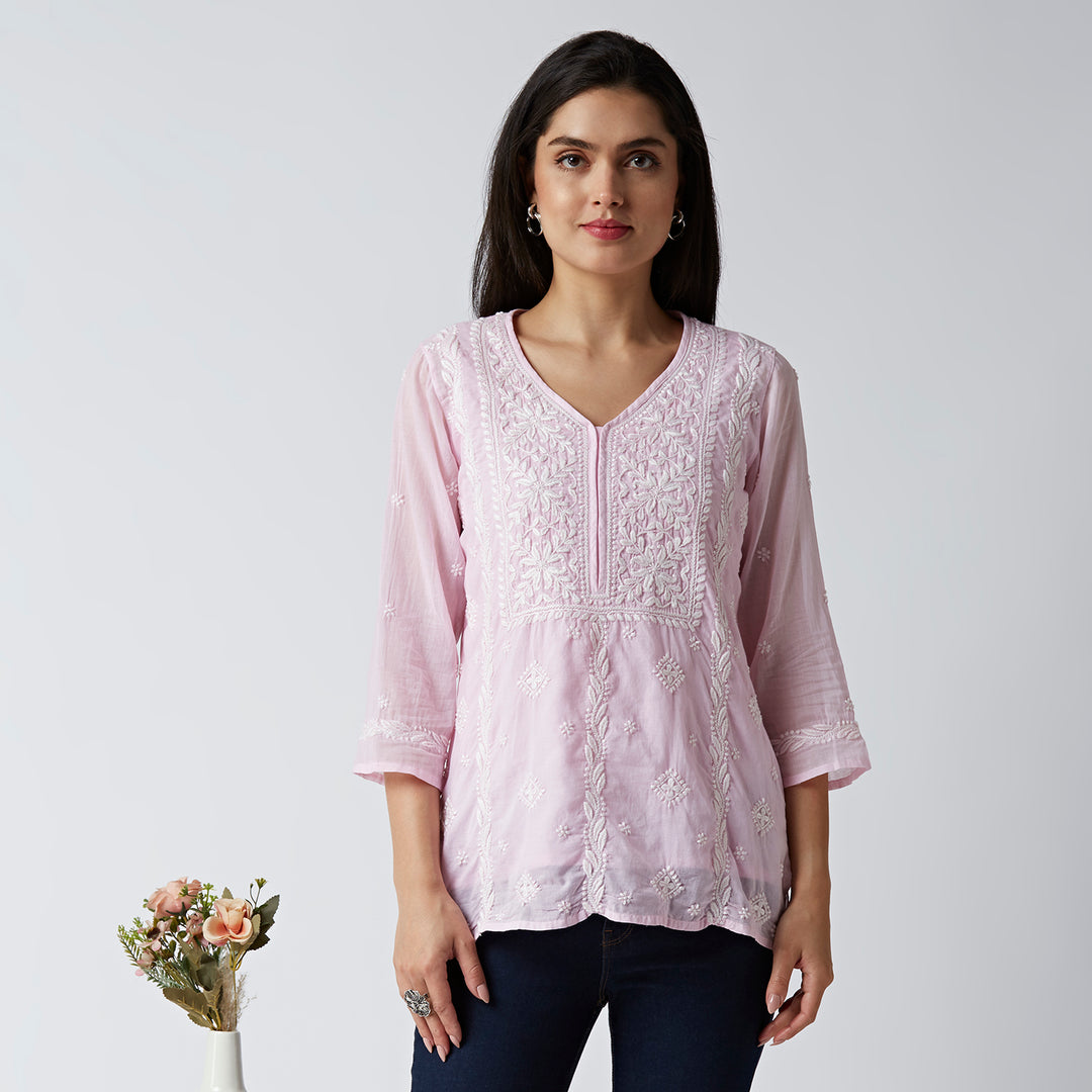 ELENA MUL COTTON CHIKANKARI SHORT KURTI