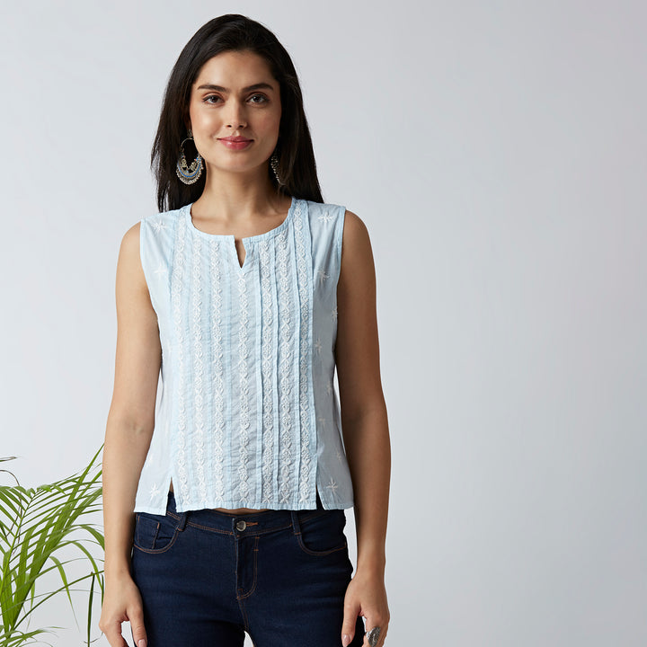 TRENDY COTTON CHIKANKARI CROP TOPS