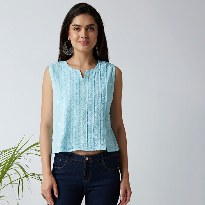 TRENDY COTTON CHIKANKARI CROP TOPS