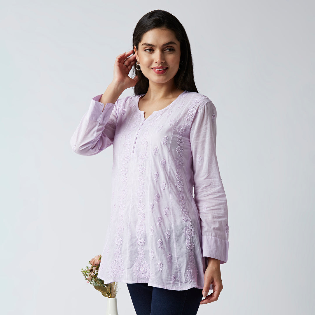 ALBA MUL COTTON CHIKANKARI SHORT TOP