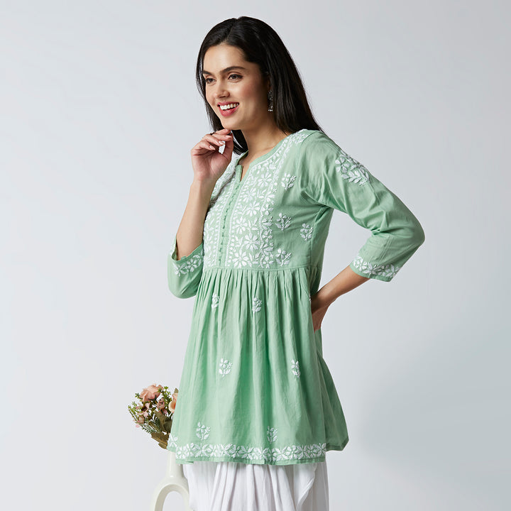 LUCIA COTTON CHIKANKARI SHORT KURTI