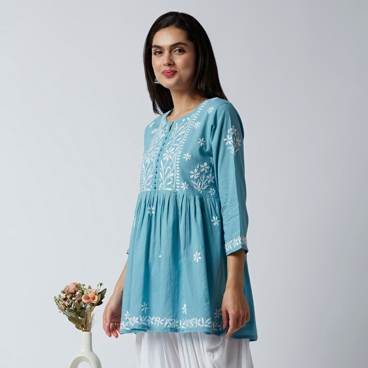 LUCIA COTTON CHIKANKARI SHORT KURTI